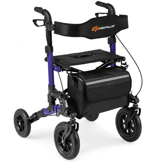 Folding Rollator Walker with Padded Seat & Backrest – Lightweight, 300 lb Capacity (Blue, Purple, Red)