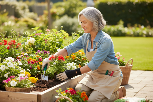 Older woman gardening – short black brace